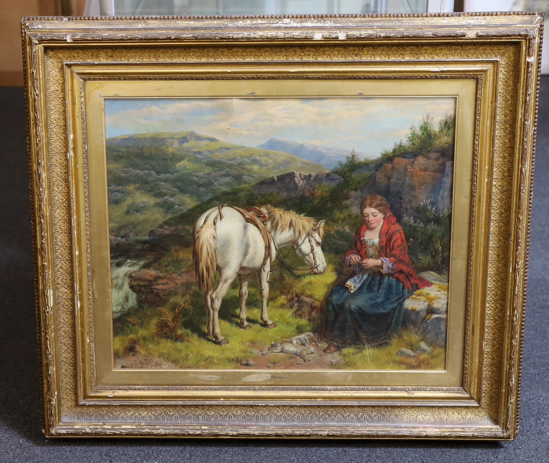 Isaac Henzell (1823-1875) Woman and pony in the Highlandsoil on canvassigned and dated 186450 x - Bild 2 aus 4