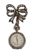 A late 19th century/early 20th century French 18ct gold and rose cut diamond encrusted fob lapel