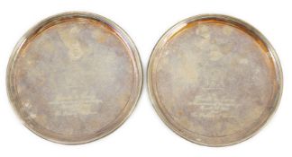 A pair of George III silver waiters, by Crouch & Hannam, with later engraved Royal presentation