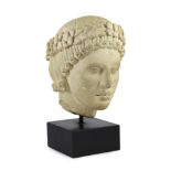 After the Roman Antique, limestone head of a woman wearing a laurel wreath diadem, possibly 18th/