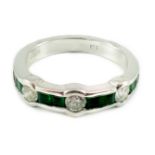 A modern 18ct white gold, square cut emerald and round cut diamond set half eternity ring, size L/M,