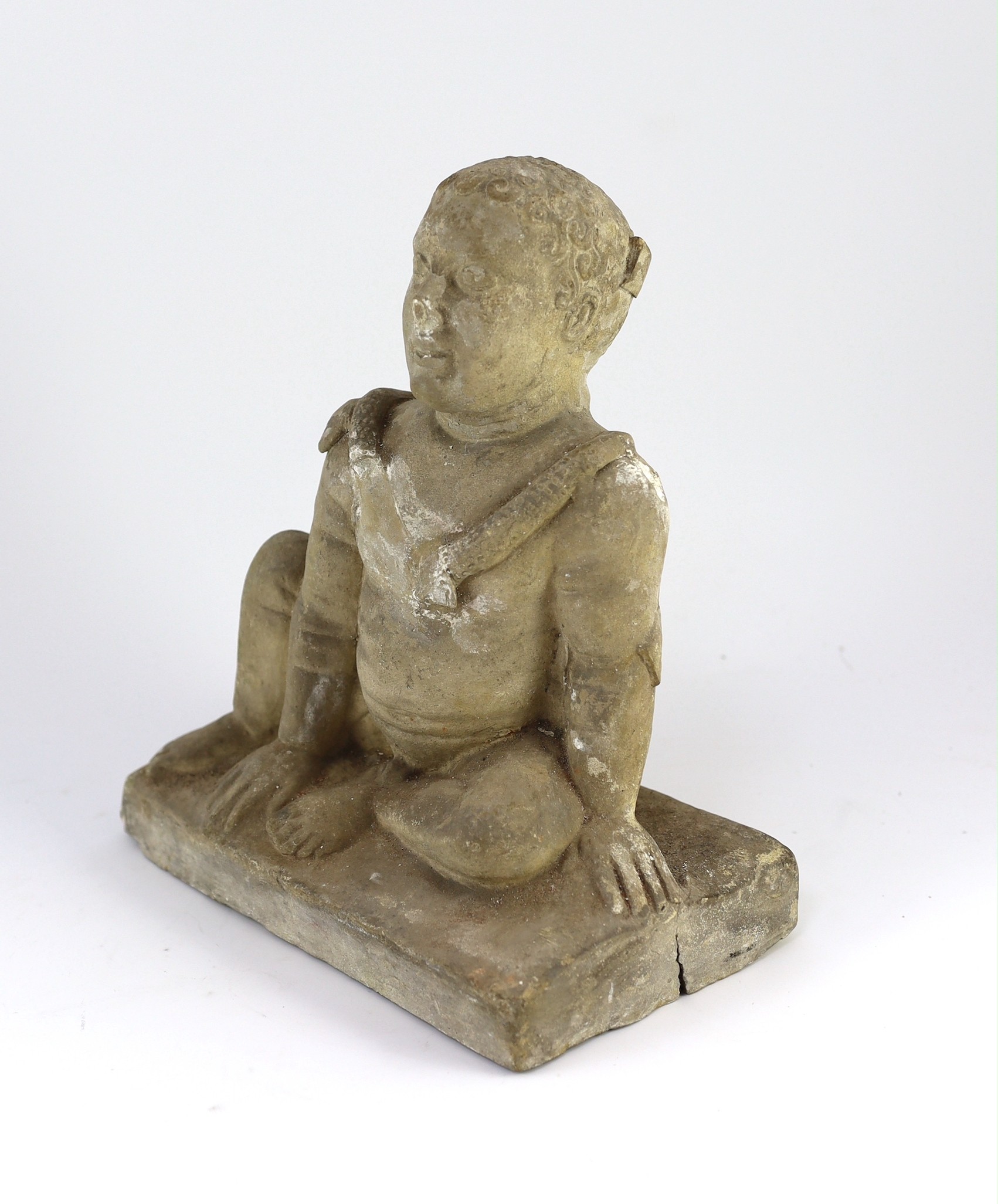 A Cypriot terracotta seated figure of a temple boy, Cypro-Classical II, c.4th century B.C., hollow - Bild 2 aus 5
