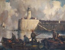 William Hyams (1878-1952) 'The Lighthouse, Newhaven'oil on canvas laid on boardinitialled, 1936