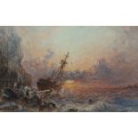 George Weatherill (1810-1890) Ship wrecking on the cliffswatercoloursigned8.5 x 13cm**CONDITION