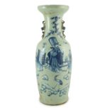 A large Chinese blue and white celadon ground vase, 19th century, painted with the three star