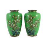 A pair of Japanese cloisonné enamel vases, early 20th century, each decorated with birds amid