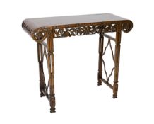 A Chinese hardwood altar table, 20th century, the rectangular top with rounded ends, above a