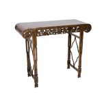 A Chinese hardwood altar table, 20th century, the rectangular top with rounded ends, above a