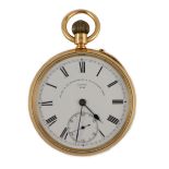 A late Victorian 18ct gold open face keyless lever pocket watch, by Wales & McCullock, Ludgate Hill,