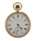 A late Victorian 18ct gold open face keyless lever pocket watch, by Wales & McCullock, Ludgate Hill,