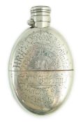 A late Victorian silver oval hip flask, with Royal presentation inscription 'From H.R.H. the
