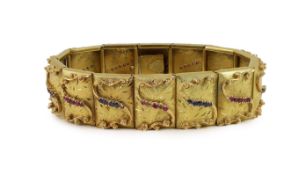 A mid 20th century Italian 18k gold and graduated ruby and sapphire set bracelet by Vendorafa,