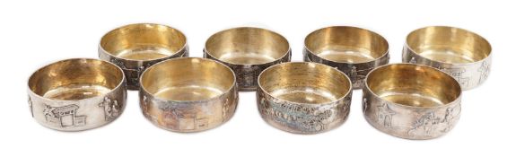 A set of four Chinese Export silver finger bowls, by Wang Hing, Hong Kong and one other set of