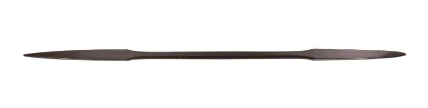 A Polynesian hardwood double ended spear, of flattened form with rounded central handle, 173cm