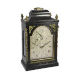 William Jones of London. A George III ebonised chiming and repeating bracket clock, with plain
