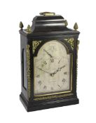 William Jones of London. A George III ebonised chiming and repeating bracket clock, with plain