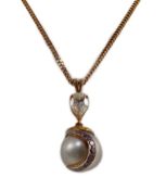 A modern gold, single stone South Sea pearl, single stone pear cut diamond and graduated seven stone