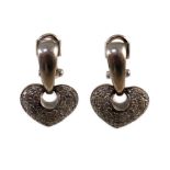 A modern pair of Italian 18ct white gold and pave set diamond heart shaped earrings, by Chimento,