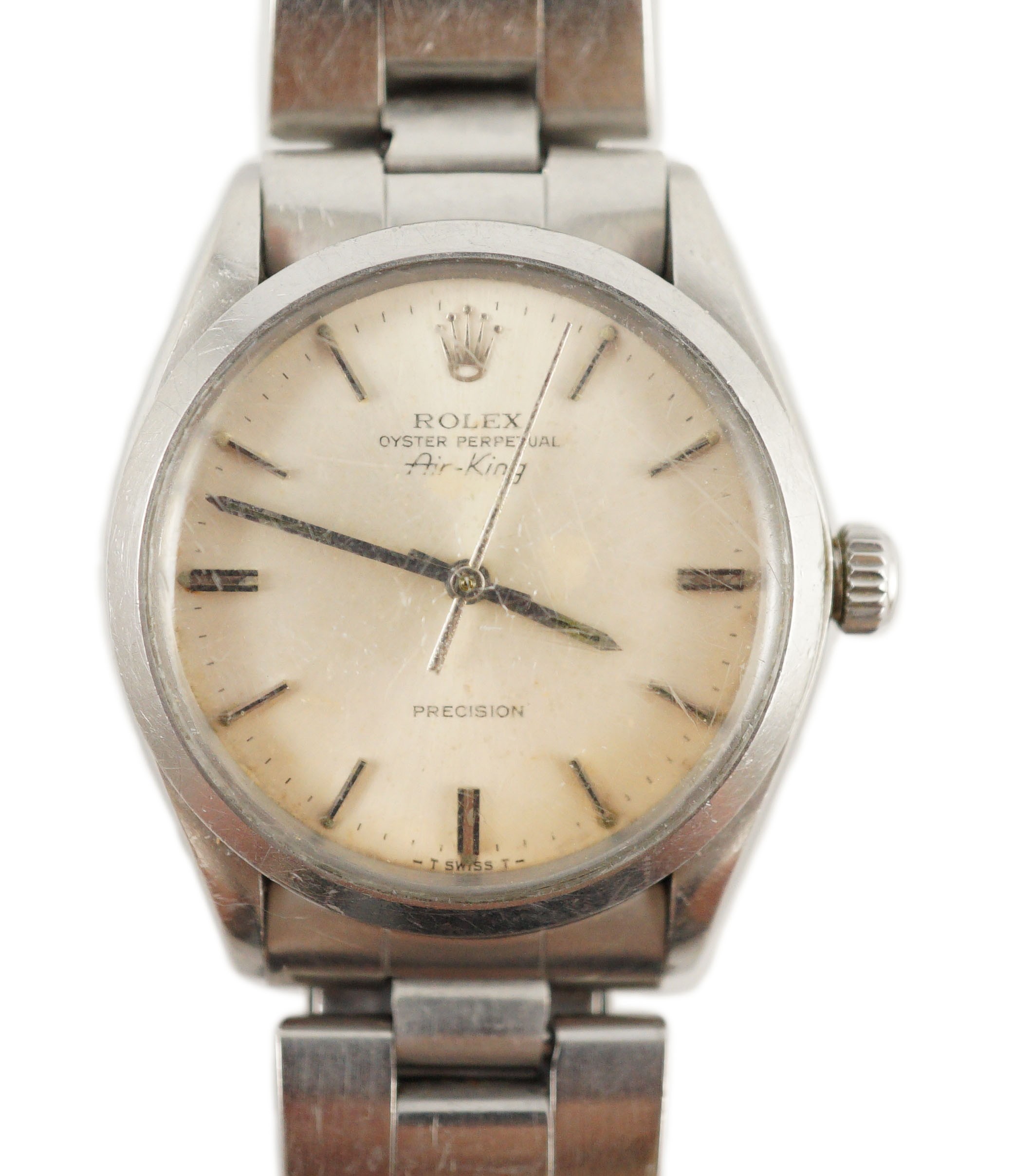 A gentleman's 1960's stainless steel Rolex Oyster Perpetual Air-King wrist watch, on a stainless - Bild 2 aus 4