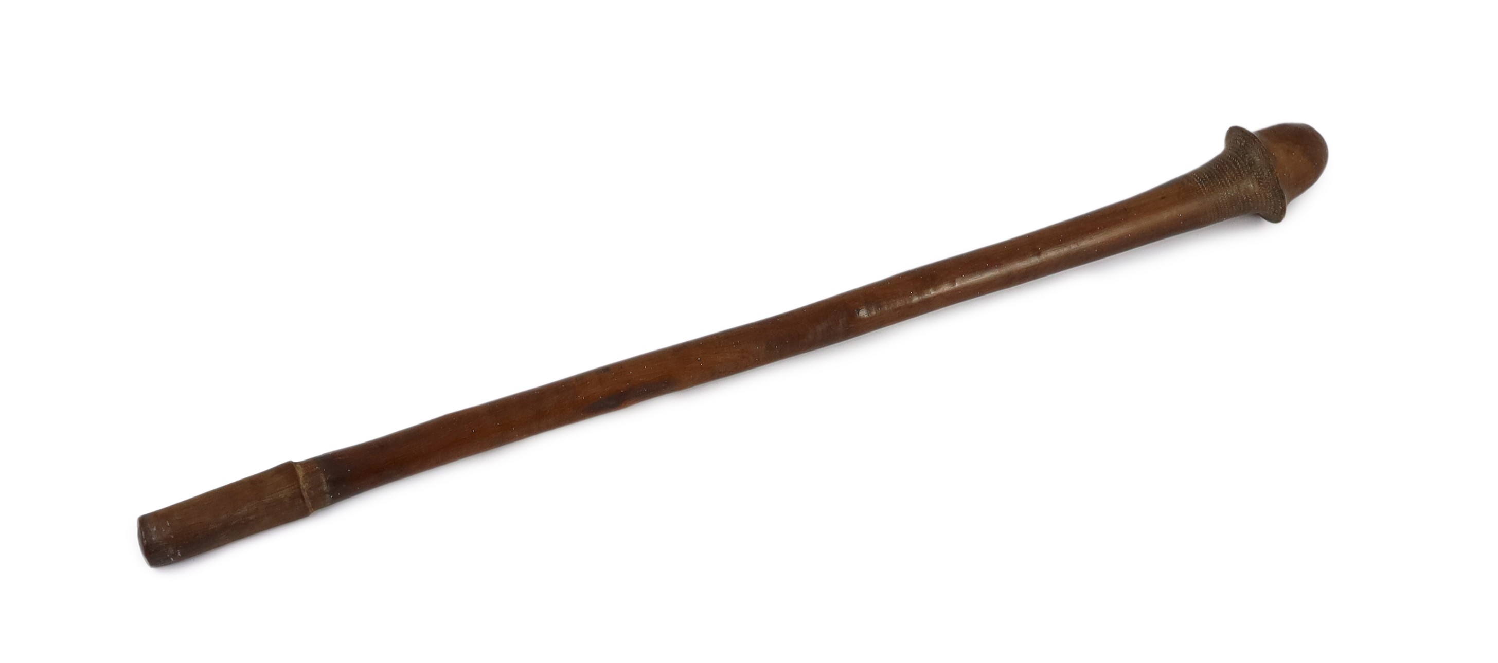 A South Sea Island hardwood war club, with chevron banded engraving beneath the head and - Image 2 of 5
