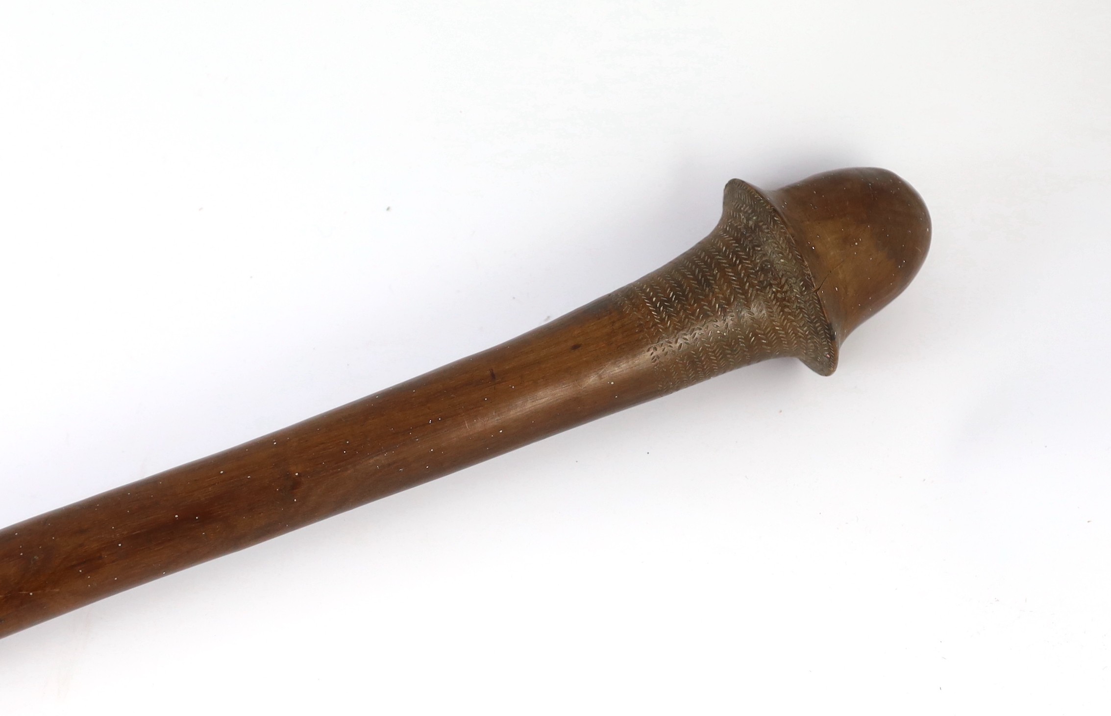 A South Sea Island hardwood war club, with chevron banded engraving beneath the head and - Image 3 of 5