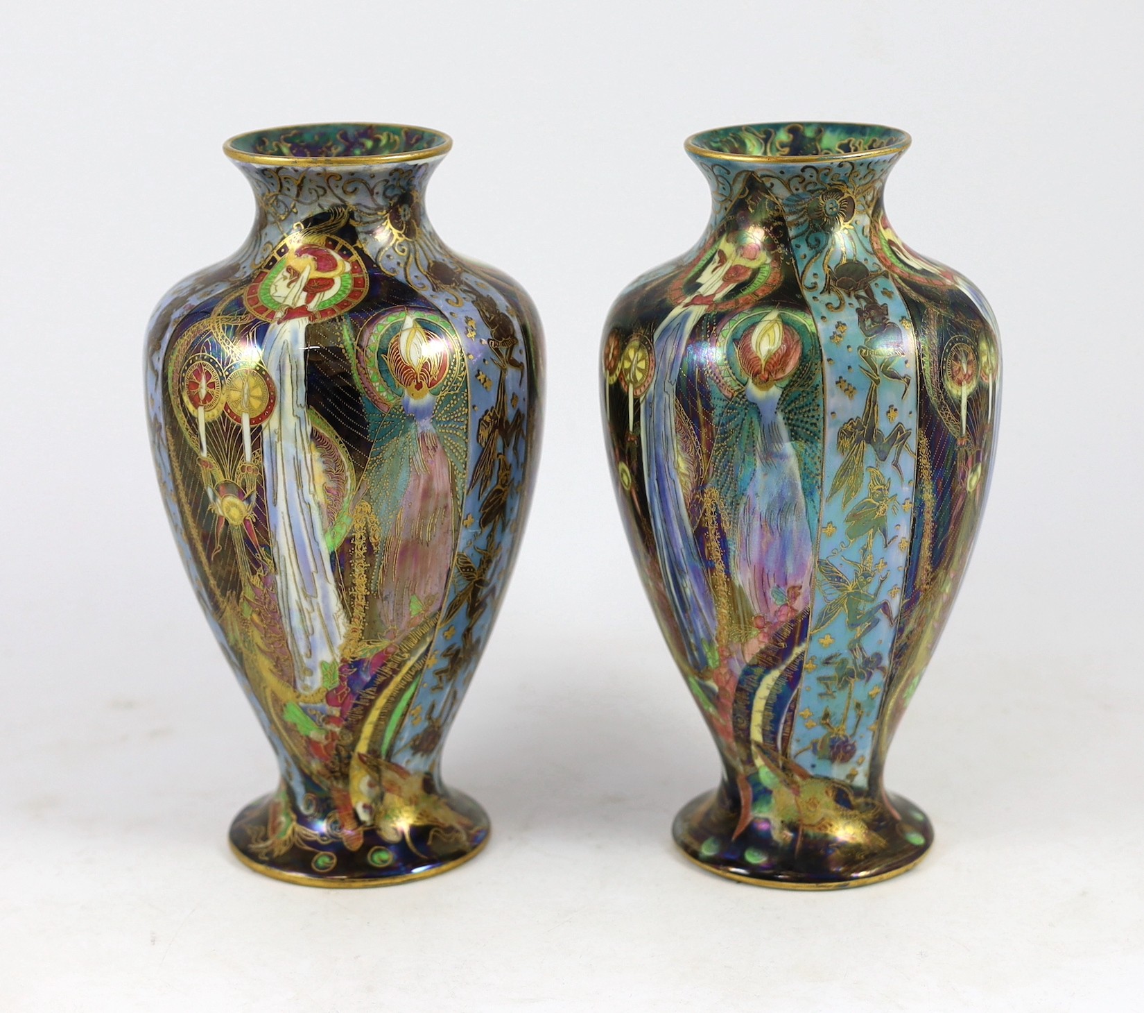 N.B. RESTORATION TO ONE VASE A pair of Wedgwood ’Candlemas’ Fairyland lustre vases, - Image 2 of 4
