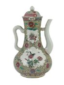 A large and rare Chinese famille rose fencai wine pot and cover, Qianlong mark but 19th century,