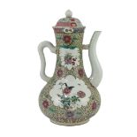 A large and rare Chinese famille rose fencai wine pot and cover, Qianlong mark but 19th century,