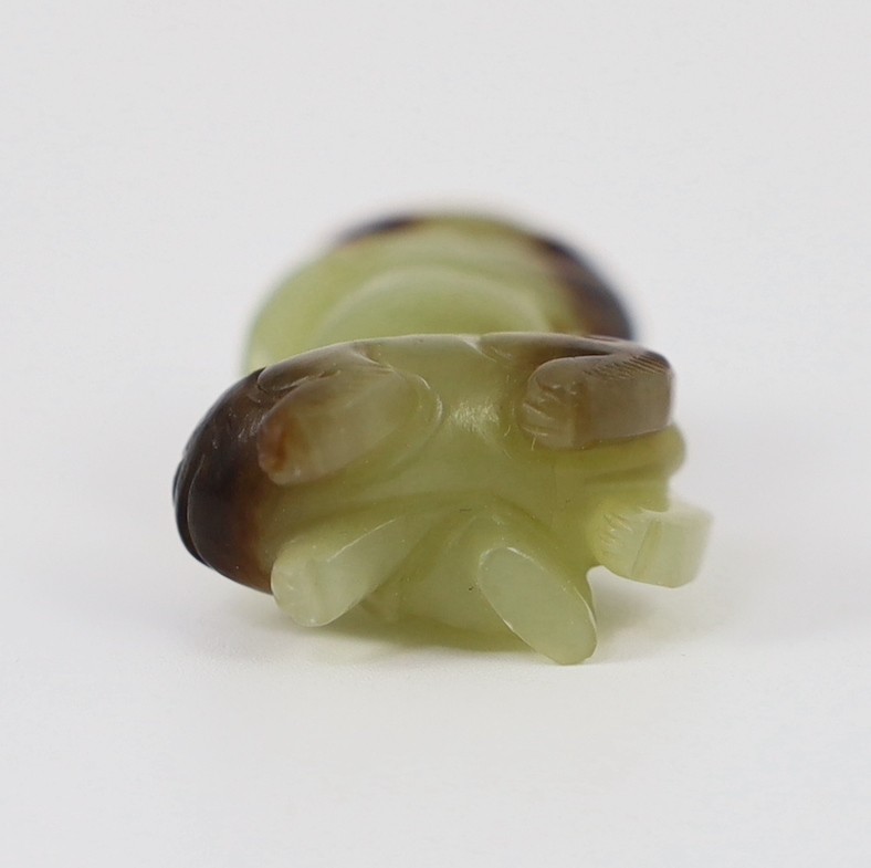 A Chinese yellow and brown jade figure of a man seated on a creature, 19th century, the greenish - Image 8 of 8