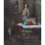 Frank Spenlove Spenlove (1868-1933) Interior with woman standing beside a tea tableoil on canvas54 x