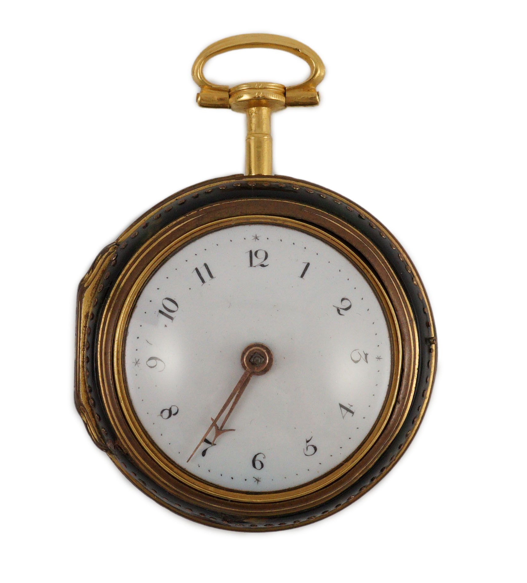 A mid 18th century gilt metal and tortoiseshell pair cased keywind verge pocket watch by Catlin, - Image 2 of 7