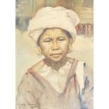 Ngwe Gaing (Burmese 1901-1967) Portrait of a woman wearing a white hatwatercolour on papersigned38 x