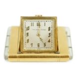 A French Lacloche Freres 18ct gold mounted travelling watch, of rectangular form, with Arabic dial