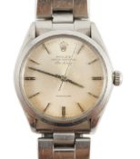 A gentleman's 1960's stainless steel Rolex Oyster Perpetual Air-King wrist watch, on a stainless