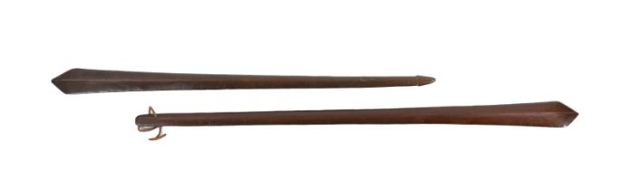Two Teivakatoga Fijian hardwood war clubs, 120cm and 106cm long**CONDITION REPORT**The longer of