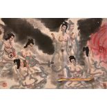 Xiao Shi Fu, late 20th century, painting on paper nude female musicians, two seal marks,The artist