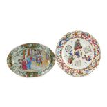 Two fine Chinese famille rose fencai dishes, 19th century, the Jiaqing period oval dish finely