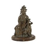 A large Chinese bronze group of Xi Wangmu and a child, late Ming dynasty, three column inscription