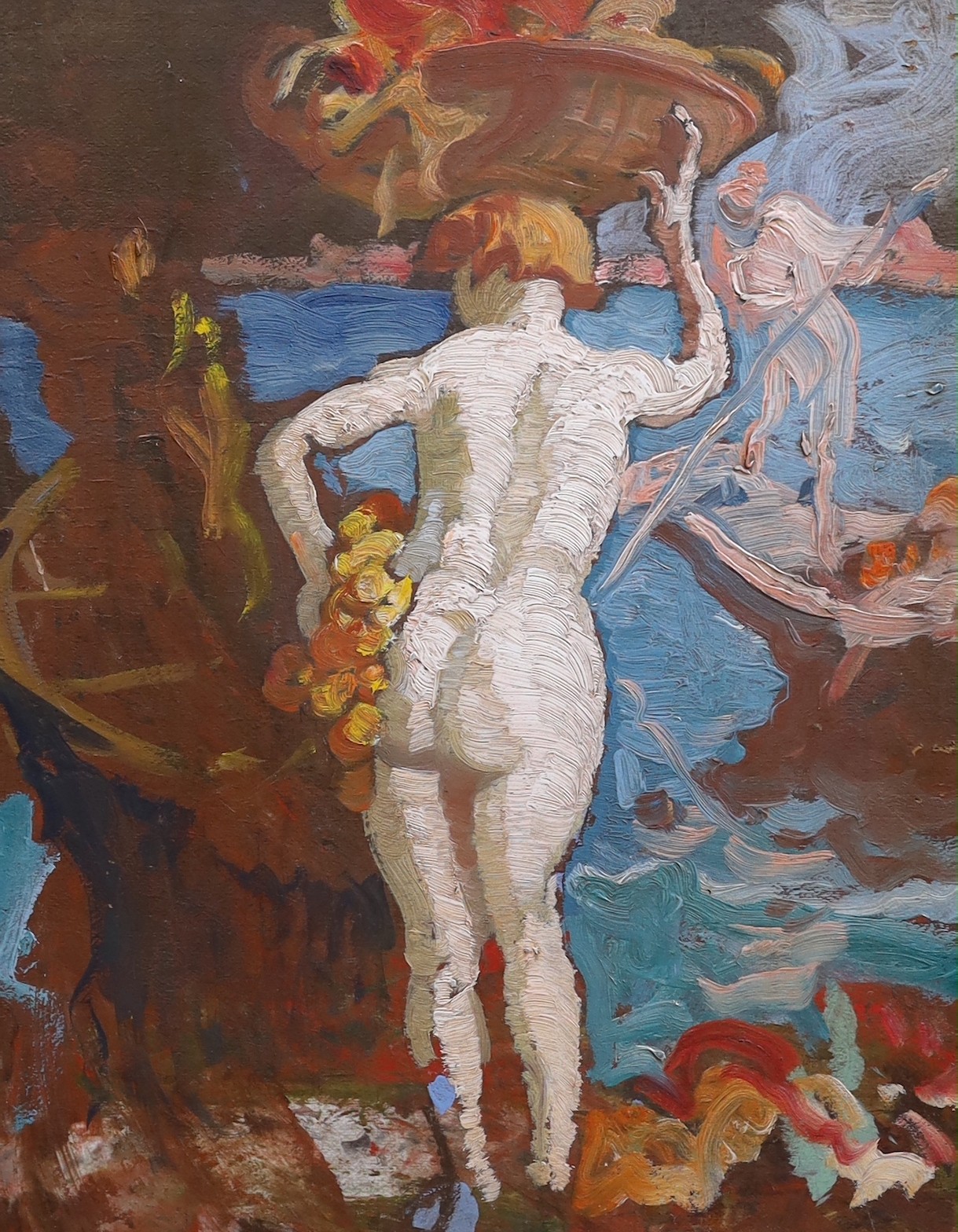 § § Sir Frank Brangwyn (1867-1956) Nude woman with washing, Veniceoil on cardinscribed verso to