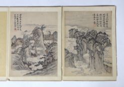 Two Chinese painted album leaves, 19th century, depicting mountainous landscapes, each inscribed and