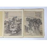 Two Chinese painted album leaves, 19th century, depicting mountainous landscapes, each inscribed and