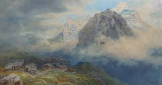 Arthur Croft (1828-1893) The Eiger and Jungfrau from Murrenwatercoloursigned and dated 187238 x