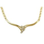 A modern 18k gold and seven stone diamond cluster set necklace, 45cm, gross weight 17.2 grams.**