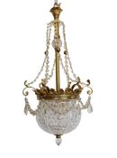 A late Victorian ormolu and cut glass light fitting, by F & C Osler,with glass swagged stem,