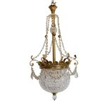 A late Victorian ormolu and cut glass light fitting, by F & C Osler,with glass swagged stem,