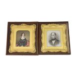 Mid 19th Century English School Miniature family portraitswatercolour on white marbleA gentleman and