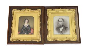 Mid 19th Century English School Miniature family portraitswatercolour on white marbleA gentleman and