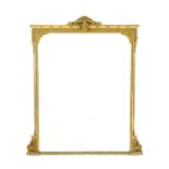 A Victorian giltwood and gesso overmantel mirror, with foliate scroll carved frame, W.148cm H.