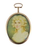 Edward Miles (1752-1828) Miniature portrait of a ladywatercolour on ivorygold framed with hair back,