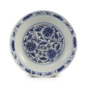 A Chinese blue and white ‘lotus’ dish, Guangxu mark and of the period (1875-1908), 15.5cm